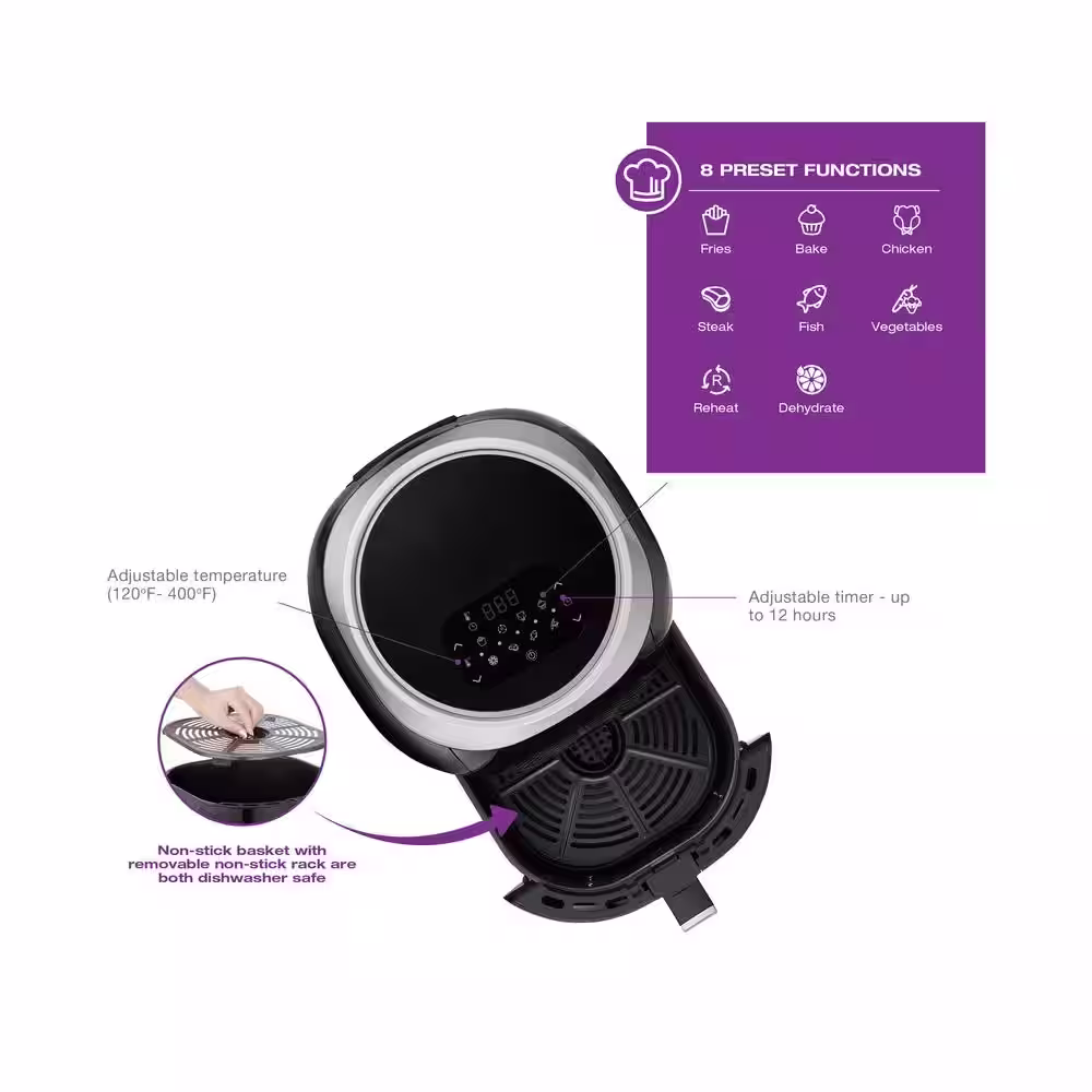 Salton 8.5 qt. Black Digital Air Fryer with Viewing Window