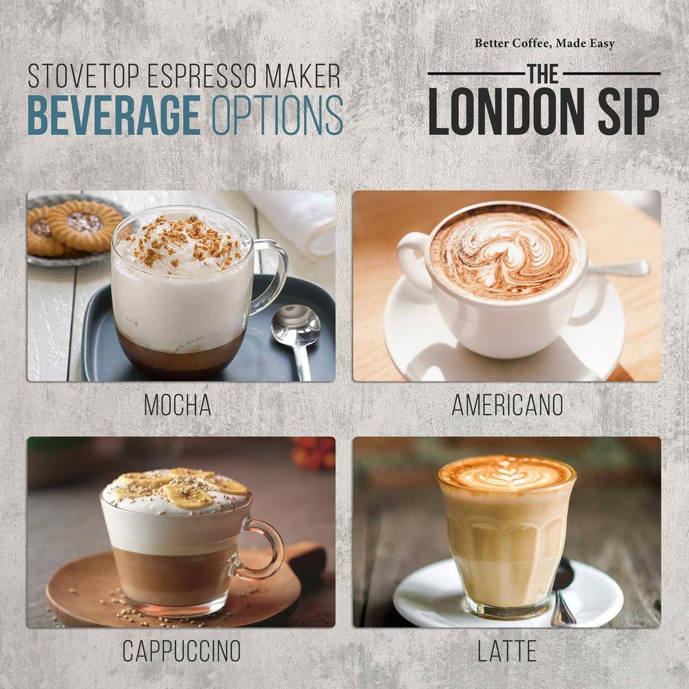 The London Sip 3-Cup, Matte Black London Sip Stovetop Espresso Maker