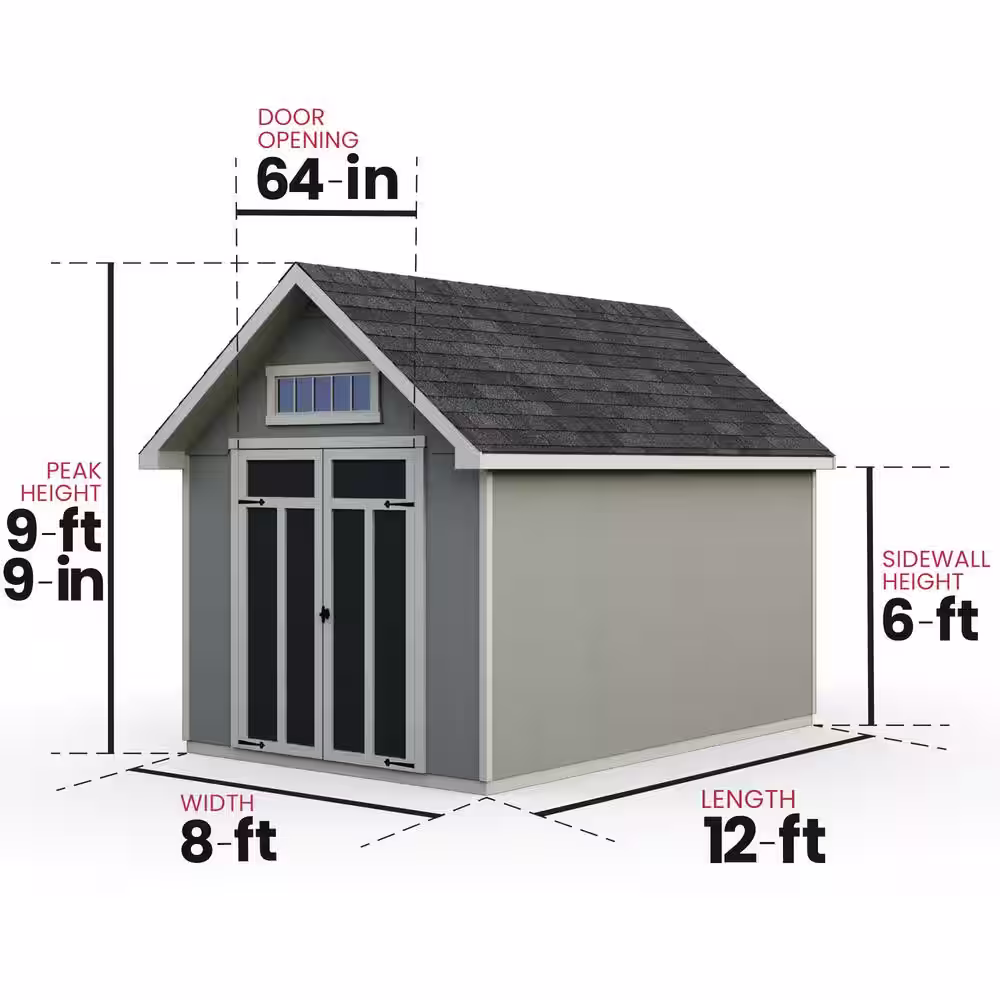 Handy Home Products Professionally Installed Tribeca 8 ft. W x 12 ft. D Designer Wood Shed with Transom Window - Black Shingle (96 sq. ft.)