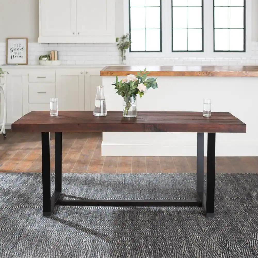 Walker Edison Furniture Company Durango 72 in. Mahogany Rustic Urban Industrial Farmhouse Distressed Solid Wood Dining Table