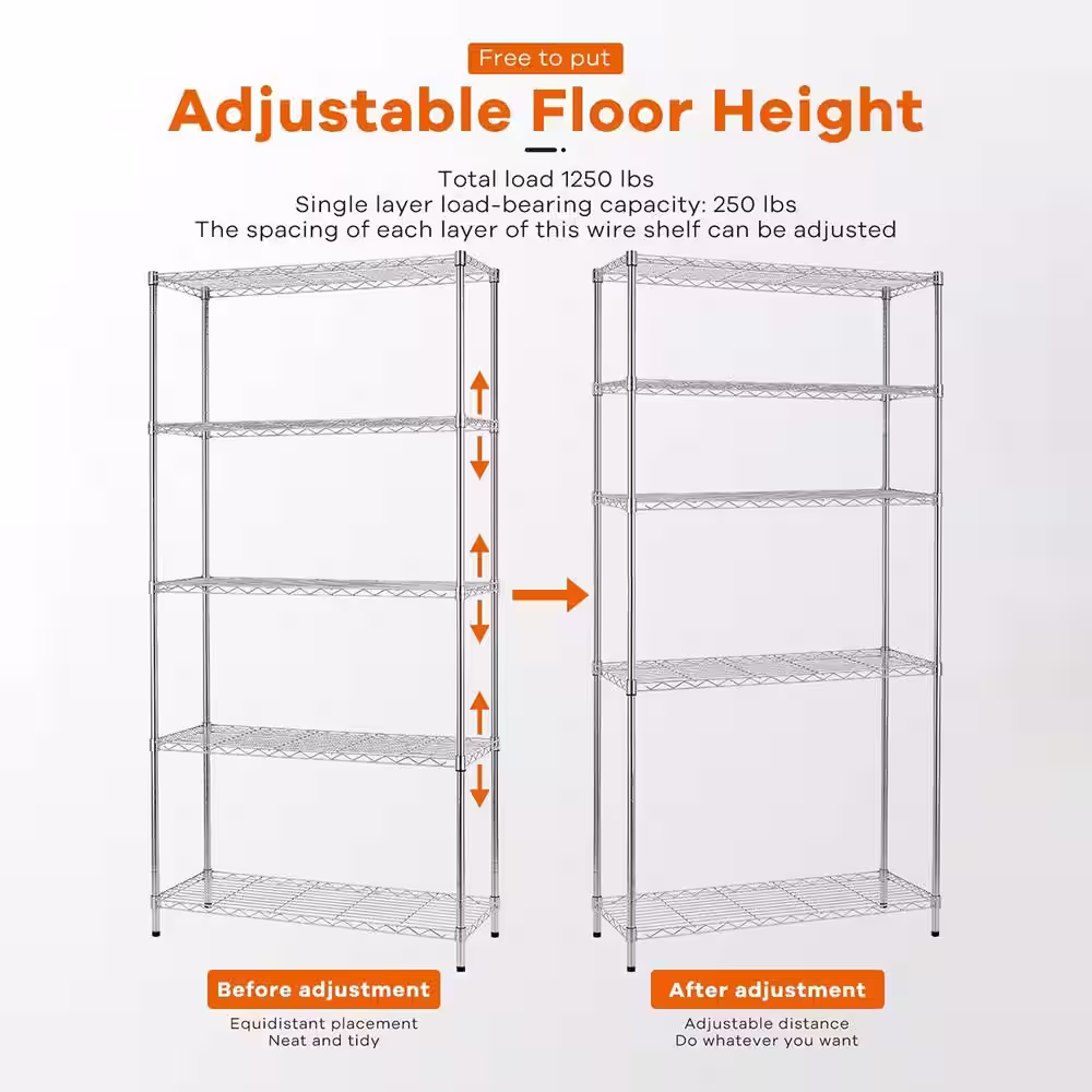 None Chrome 5-Tier Adjustable Heavy Duty Metal Wire Shelving Unit (36 in. W x 72 in. H x 14 in. D)