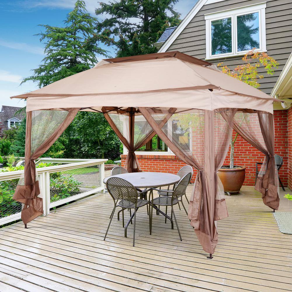 Outsunny 11 ft. x 11 ft. Outdoor 2-Tier Top Folding Portable Pop Up Gazebo with Removable Zippered Netting and Weather Protection