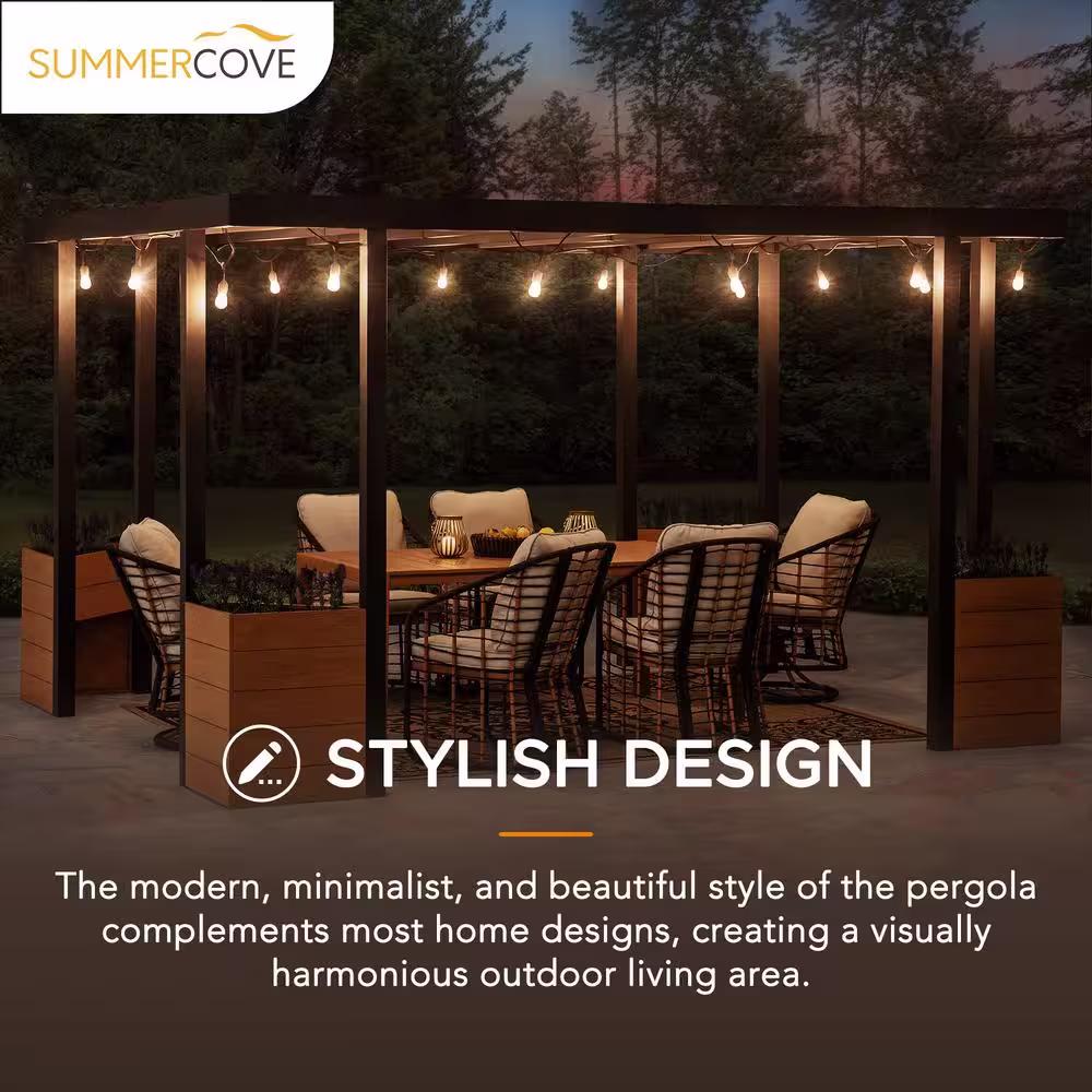 Sunjoy SummerCove Marbella 10 ft. x 12 ft. Black Steel Pergola