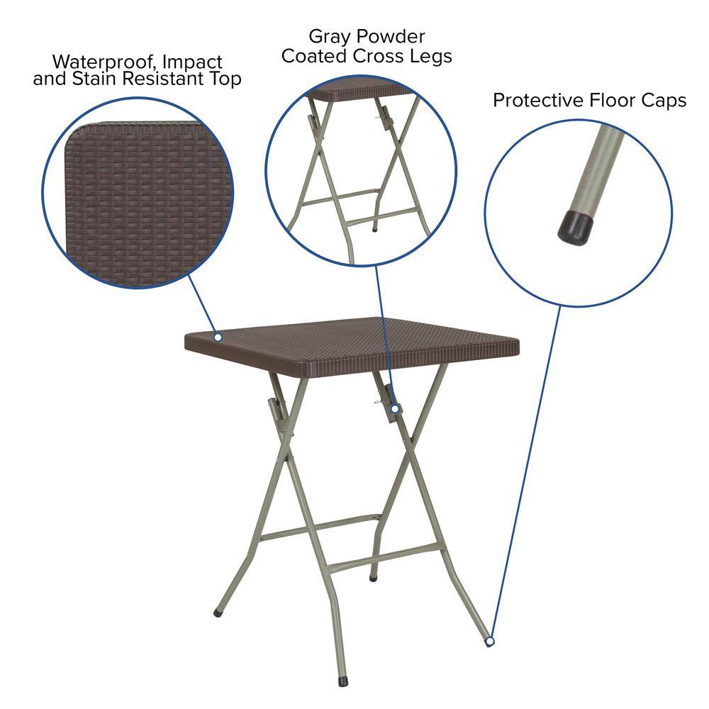 None 23.5 in. Brown Plastic Tabletop Metal Frame Folding Table