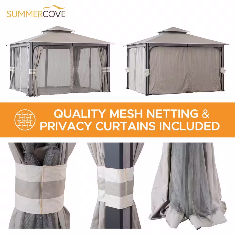 Sunjoy SummerCove Roberts 11 ft. x 13 ft. 2-Tier Light Gray Gazebo