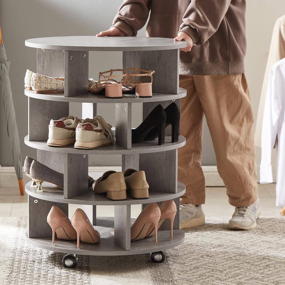 None 31.1 in. H x 23.6 in. W Round Pushable Grey Wood Shoe Storage Cabinet on wheels