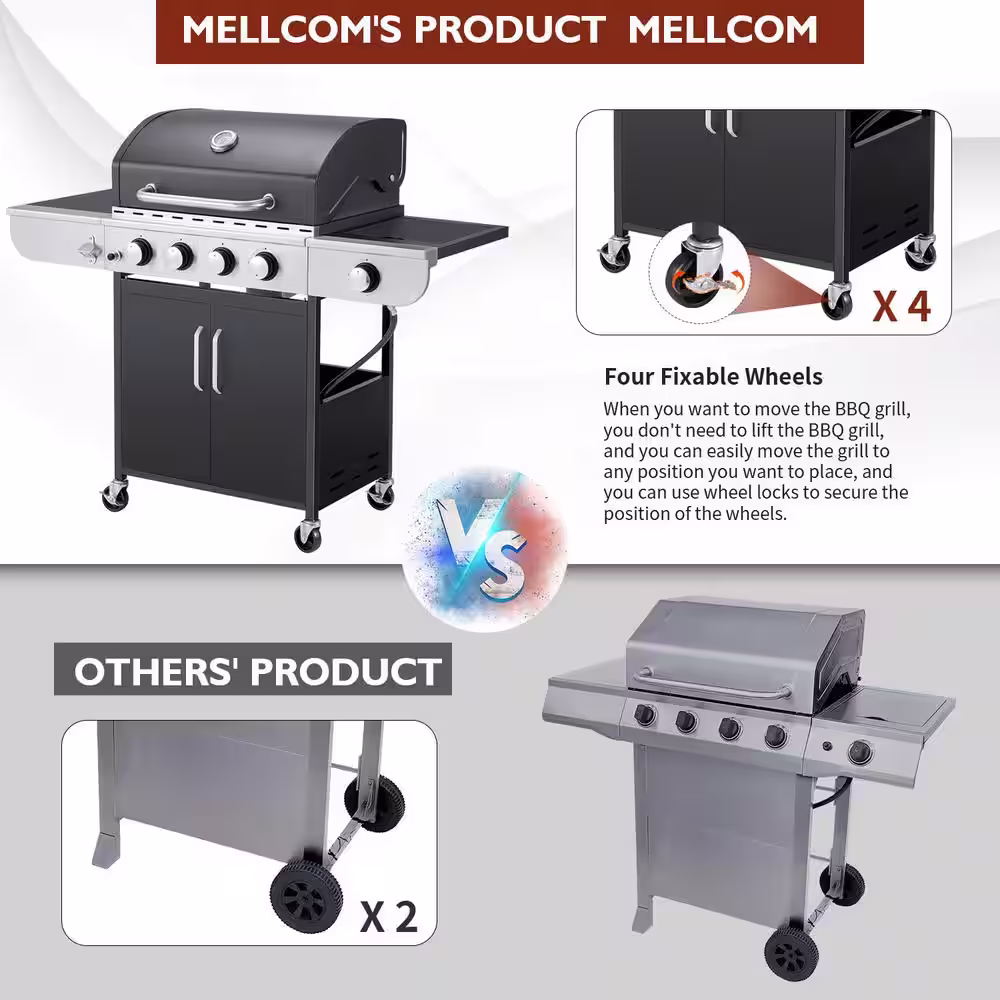 None 5-Burner BBQ Propane Gas Grill, 24,000 Stainless Steel Patio Garden Barbecue Grill in Black