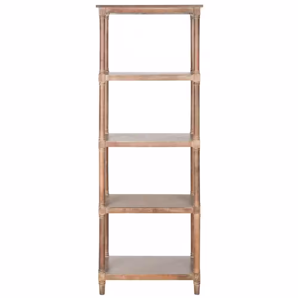 SAFAVIEH Odessa 66.9 in. Brown/Off-White Wood 4-shelf Bookcase