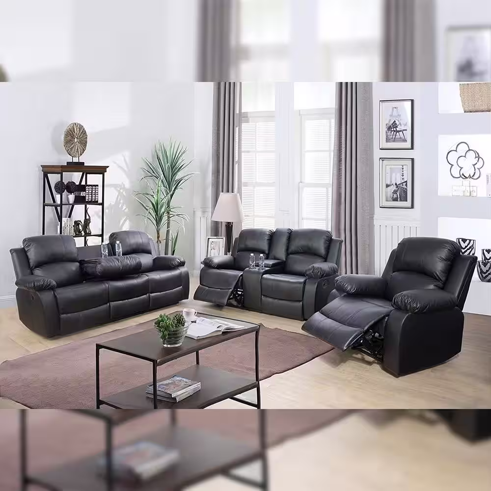Star Home Living Black Faux Leather Recliner Chairs (Set of 3)