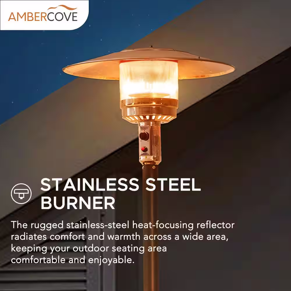 AMBERCOVE Lennick 40,000 BTU Gray Steel Frame Outdoor Patio Propane Gas Heater with Table Top for Commercial and Residential Use