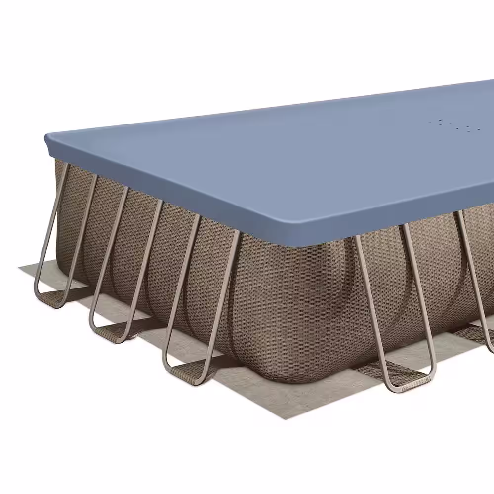 None 24 ft. x 12 ft. Rectangular 52 in. Deep Metal Frame Above Ground Pool, Brown Basketweave