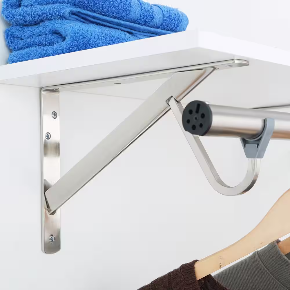 Everbilt 8 in. x 12.4 in. x 1.05 in. Brushed Nickel Heavy Duty Shelf and Rod Bracket