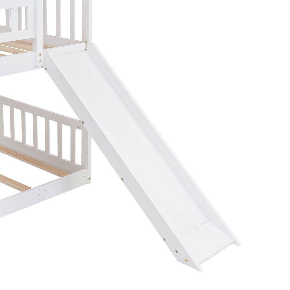 Harper & Bright Designs White Twin Triple Bunk Bed with Built-in Ladder and Slide