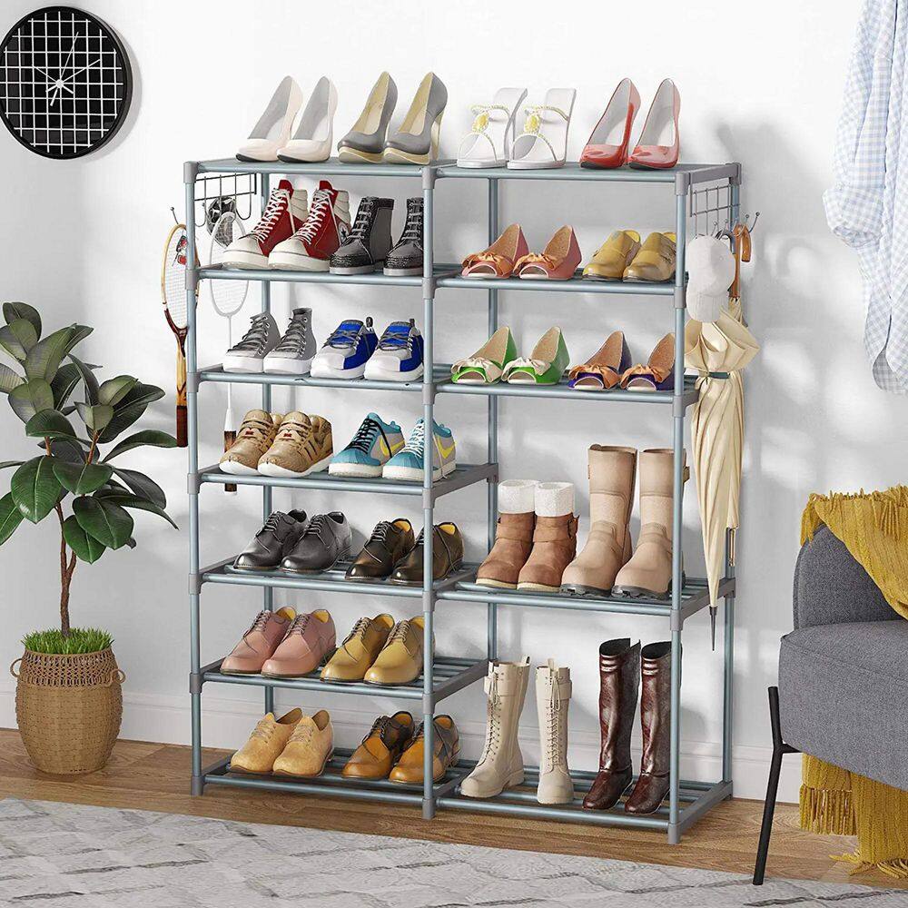 None 42 in. H 24-Pair Gray Plastic Shoe Rack