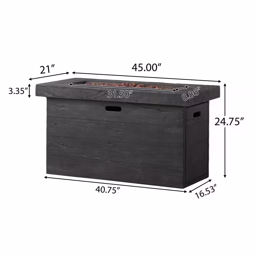 Noble House Sergio 45 in. x 25 in. Rectangular MGO Propane Fire Pit in Grey