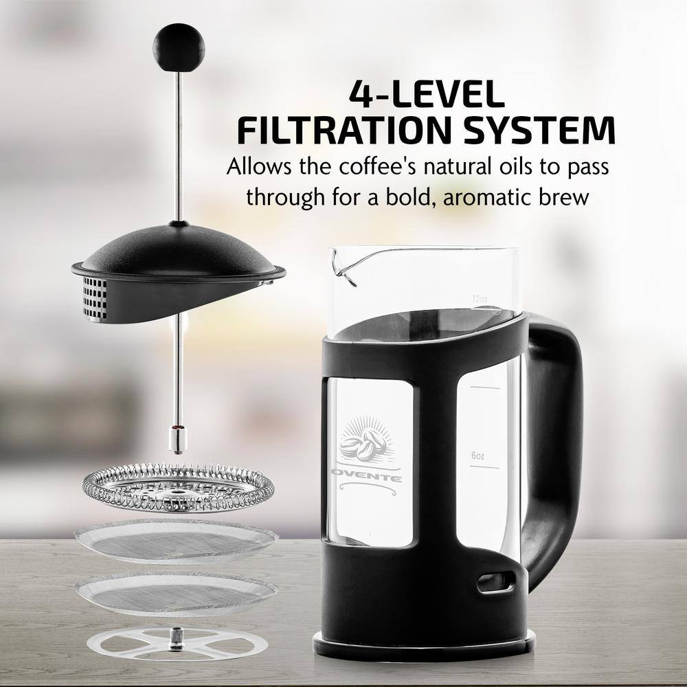 OVENTE 3-Cup Black French Press Cafetire Coffee and Tea Maker with Heat-Resistant Glass, FREE Measuring Scoop