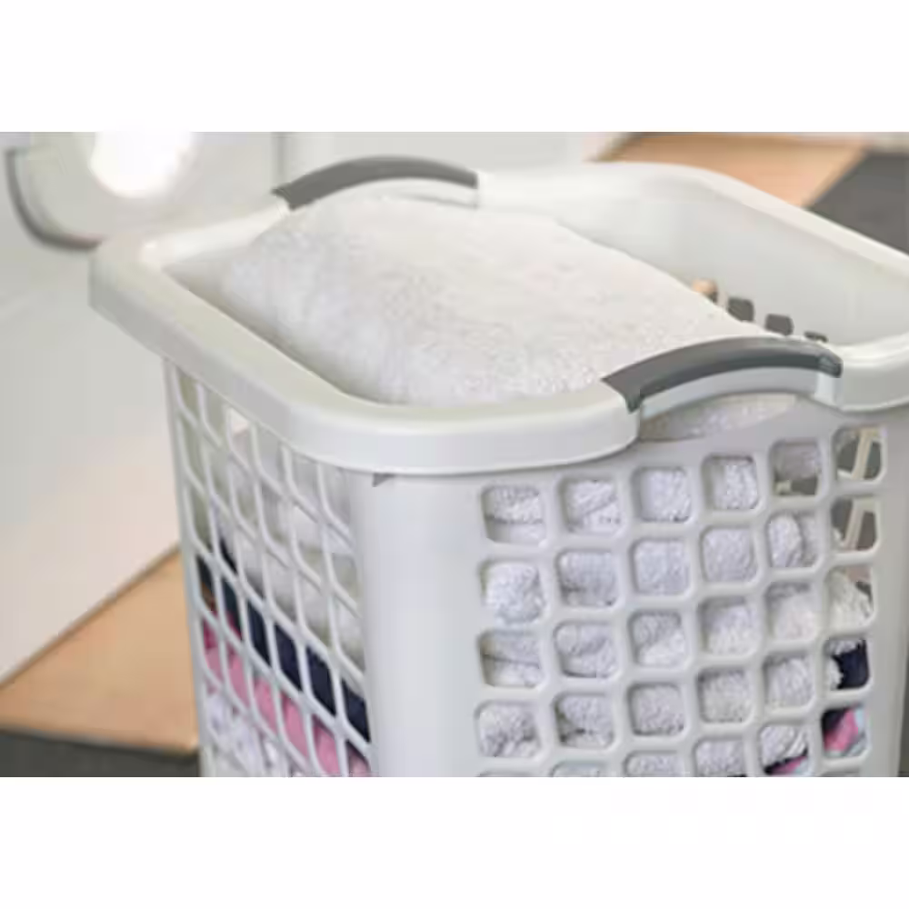 Taurus White Plastic Laundry Hamper with Portable Comfort Grip Handles