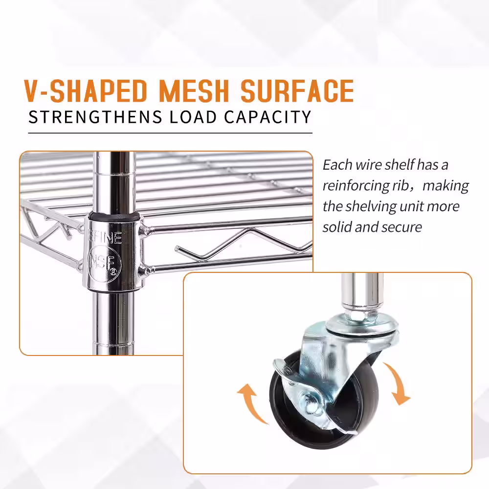 EFINE Chrome 5-Tier Rolling Carbon Steel Wire Garage Storage Shelving Unit Casters (2-Pack) (30 in. W x 63 in. H x 14 in. D)