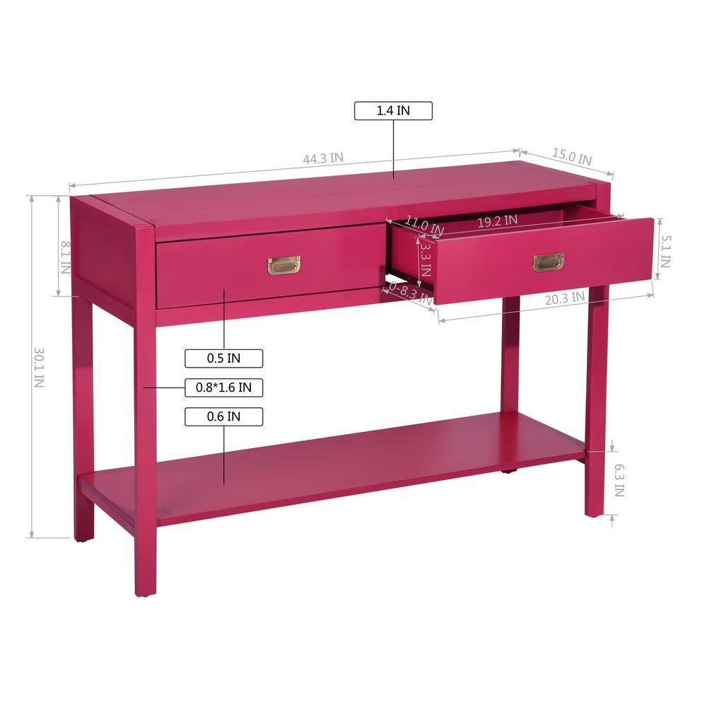 Homy Casa Bianca 44.3 in. Pink Standard Rectangle Wood Console Table with 2-Drawers