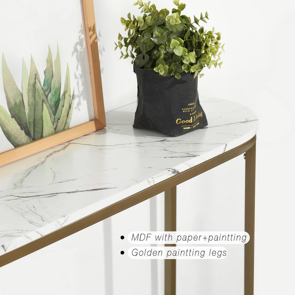 None Adria 39.4 in. Gold Half-Moon Wood Console Table