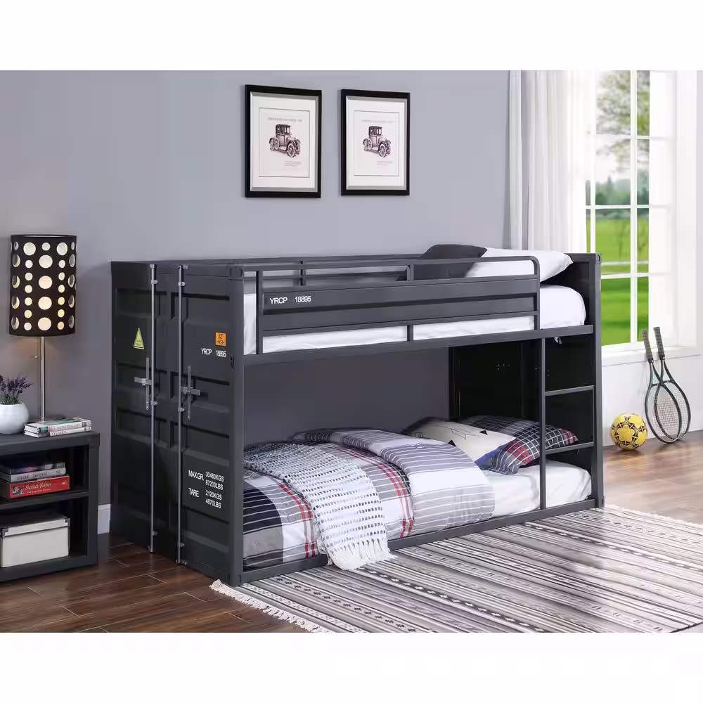 Acme Furniture Cargo Gunmetal Twin over Twin Bunk Bed with Right Facing Front Ladder