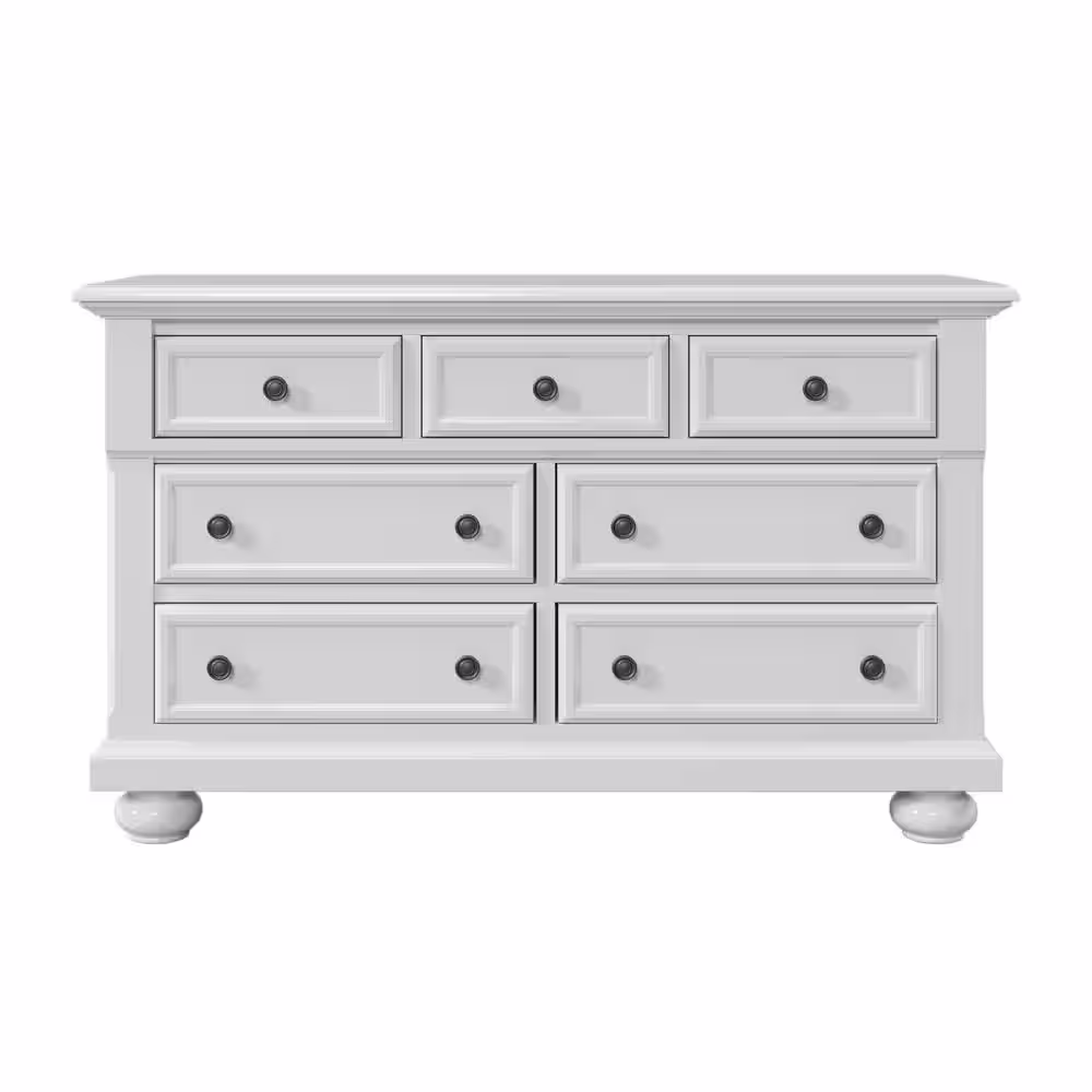 Harper & Bright Designs White Solid Wood 7-Drawer 55.9 in. Wide Multifunctional Dresser with Changing Table