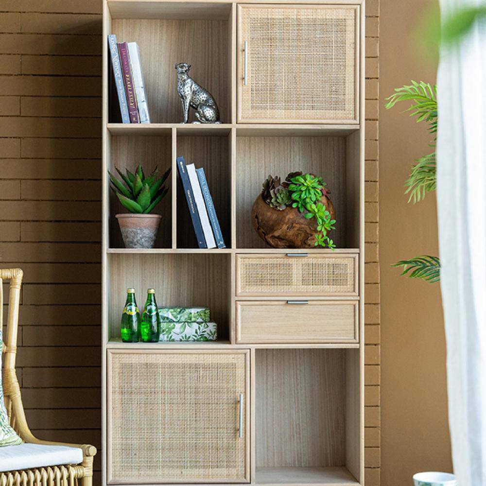 None Beige Wooden Accent Cabinet 14.6 in. L x 35.4 in. W x 74.4 in. H