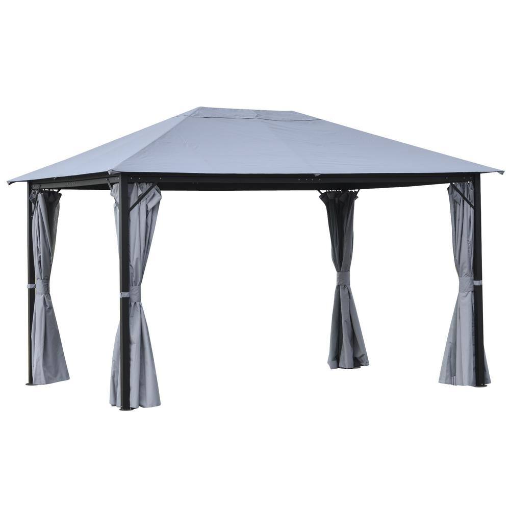 Outsunny 10 ft. x 13 ft. Grey Aluminum Soft-Top Outdoor Patio Gazebo with 4 Removeable Netting Sidewalls