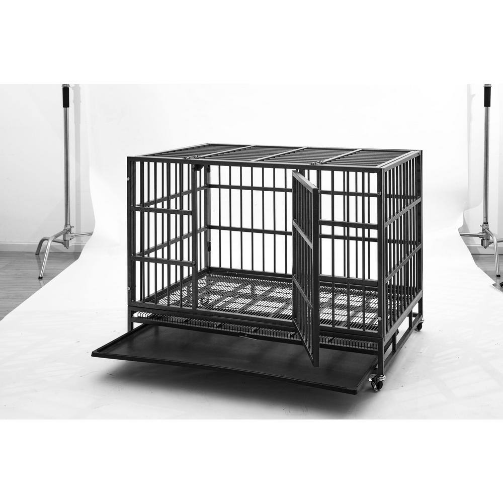 None 29.53 in. D x 47.25 in. W x 32.68 in. H Black Metal Heavy-Duty Dog Cage