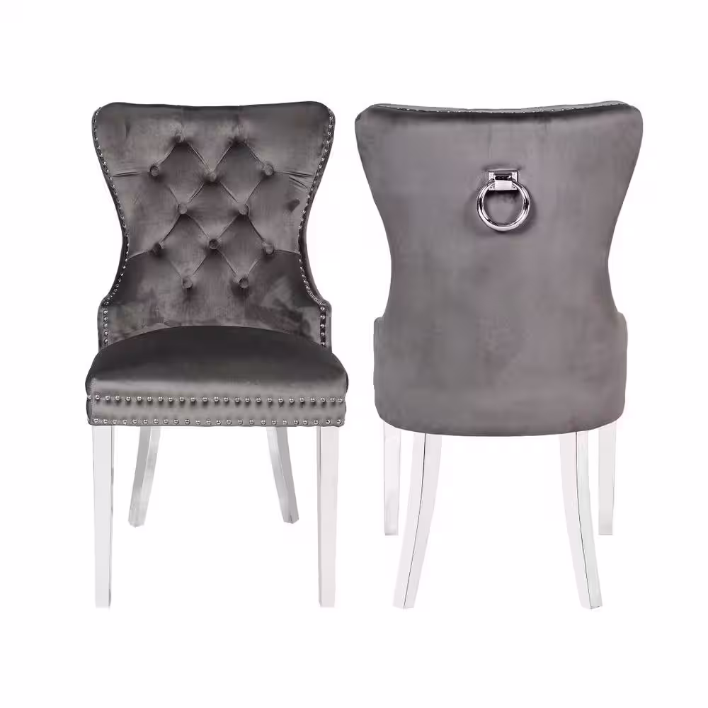 Home Beyond Grenoble Gray Velvet Dining Chair (Set of 2)