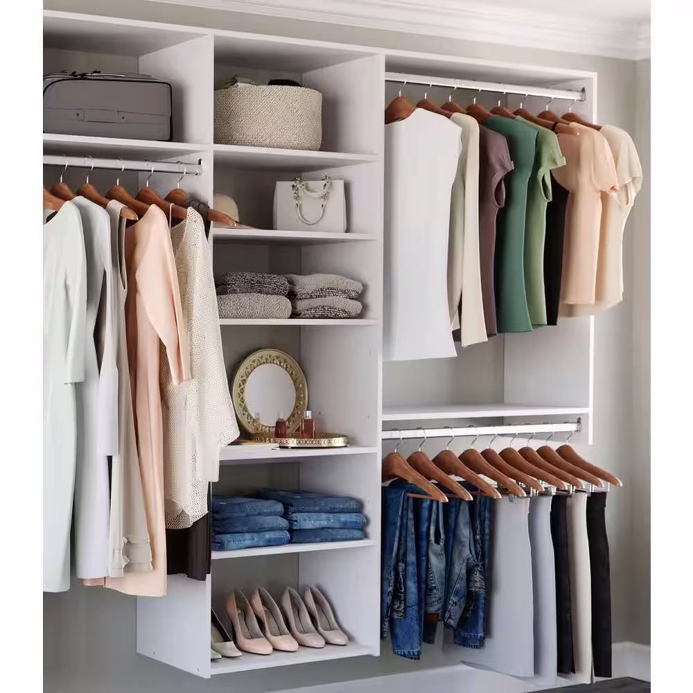 Closet Evolution 120 in. W - 144 in. W White Wood Basic Closet System