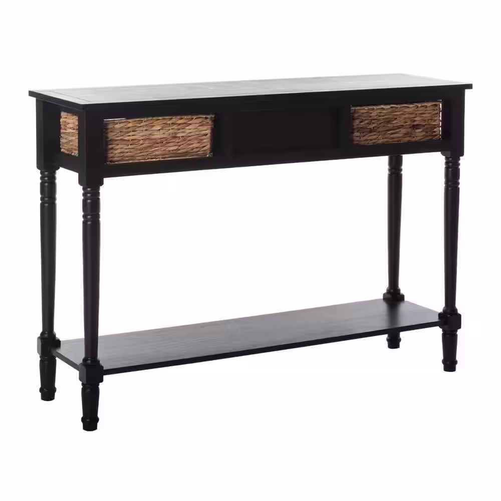 SAFAVIEH Christa 45 in. 3-Drawer Rustic Black Wood Console Table