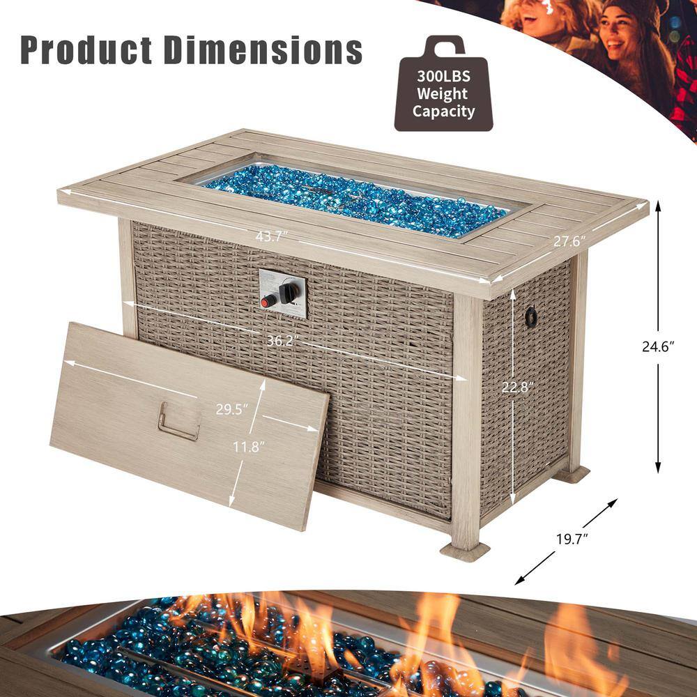 None 44 in. Gray Rectangle Propane Fire Picnic Tables, 50,000 BTU Auto-Ignition Gas Fire Table with Aluminum Hand-Painted