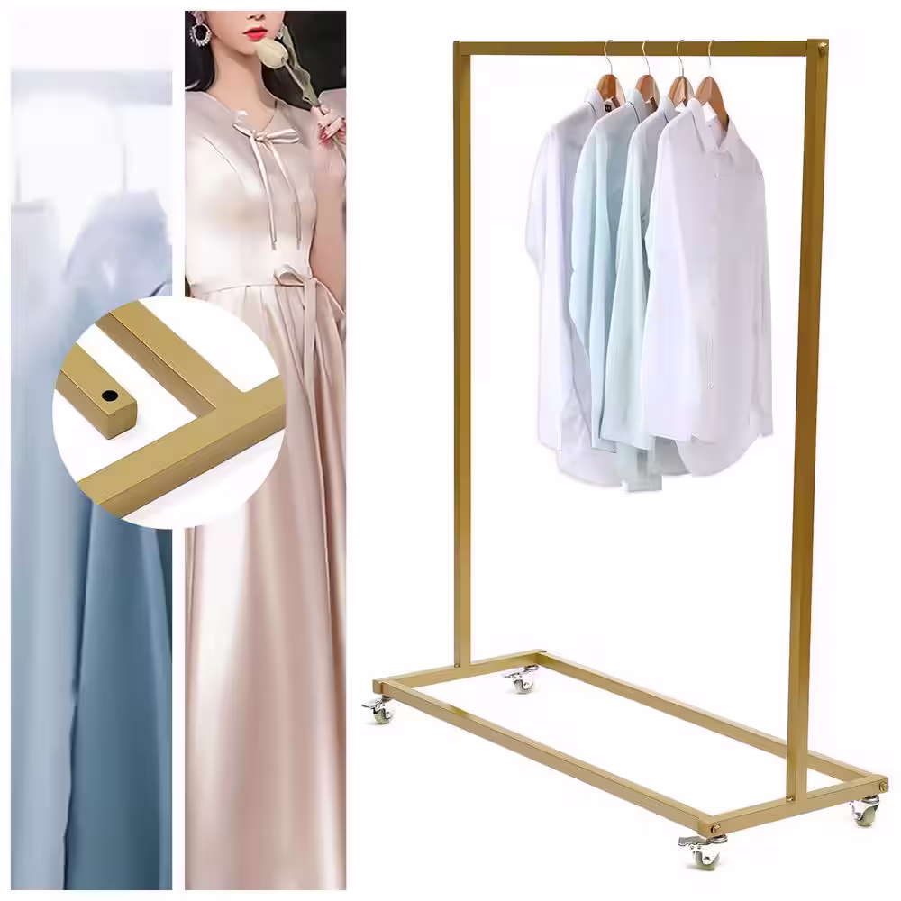 None Gold Metal Clothes Rack with Wheels 39.4 in. W x 51.2 in. H
