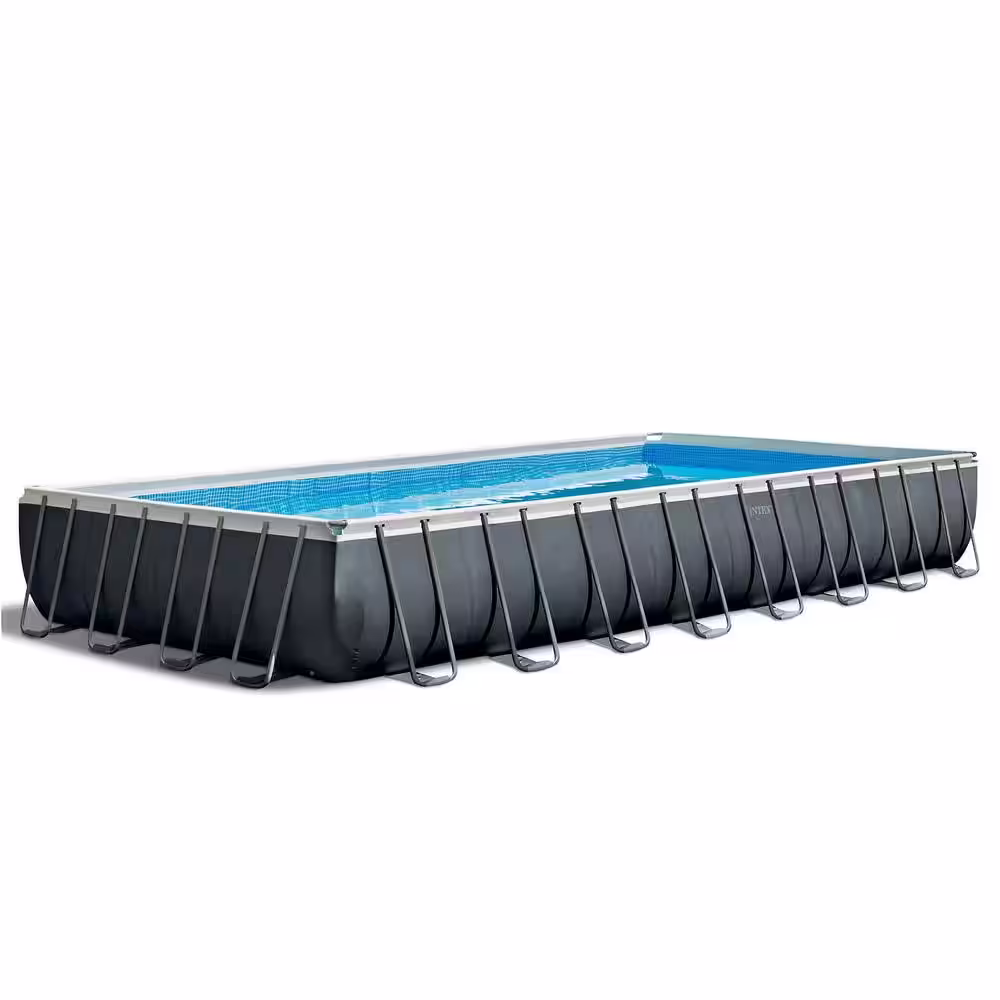 INTEX 24 ft. x 12 ft. Rectangular 52 in. Deep Metal Frame Pool Set with Krystal Clear Saltwater System