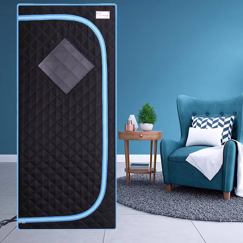 FUNKOL 1-Person Full-Size Black Infrared Sauna Tent with Infrared Panels and Folding Chairs