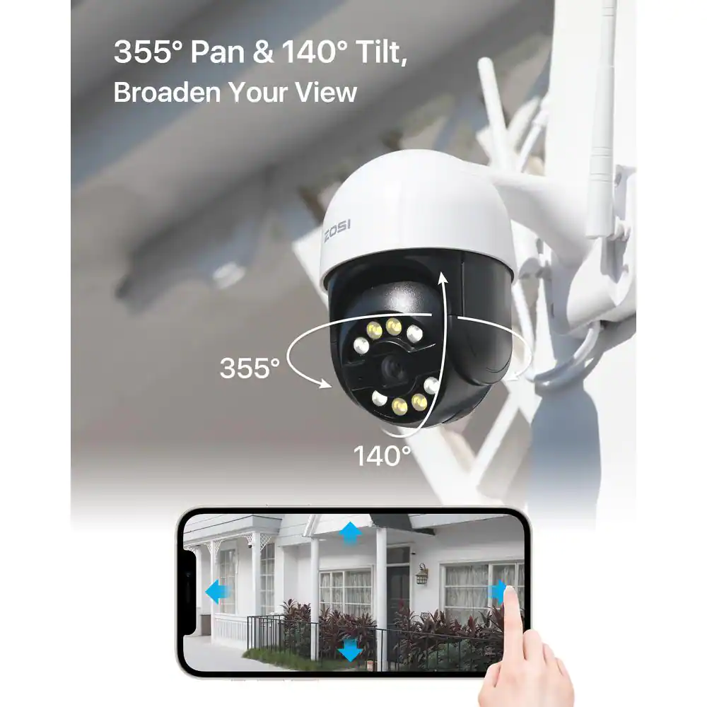ZOSI Smart 3MP 2K Outdoor Security Camera, 365-Degree Pan/Tilt Wireless Surveillance Camera, Human Detection, 2-Way Audio