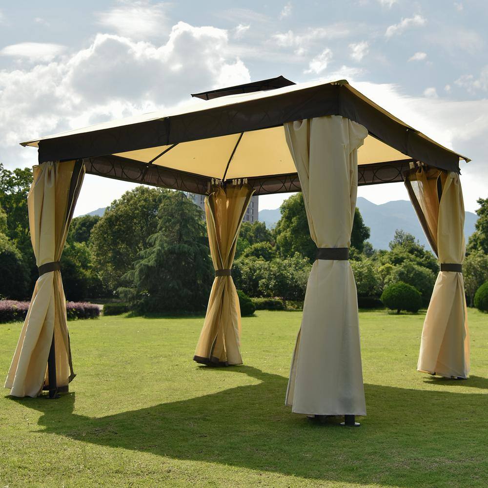 None Patio 10 ft. x 10 ft. Khaki Garden Canopy Gazebo Canopy