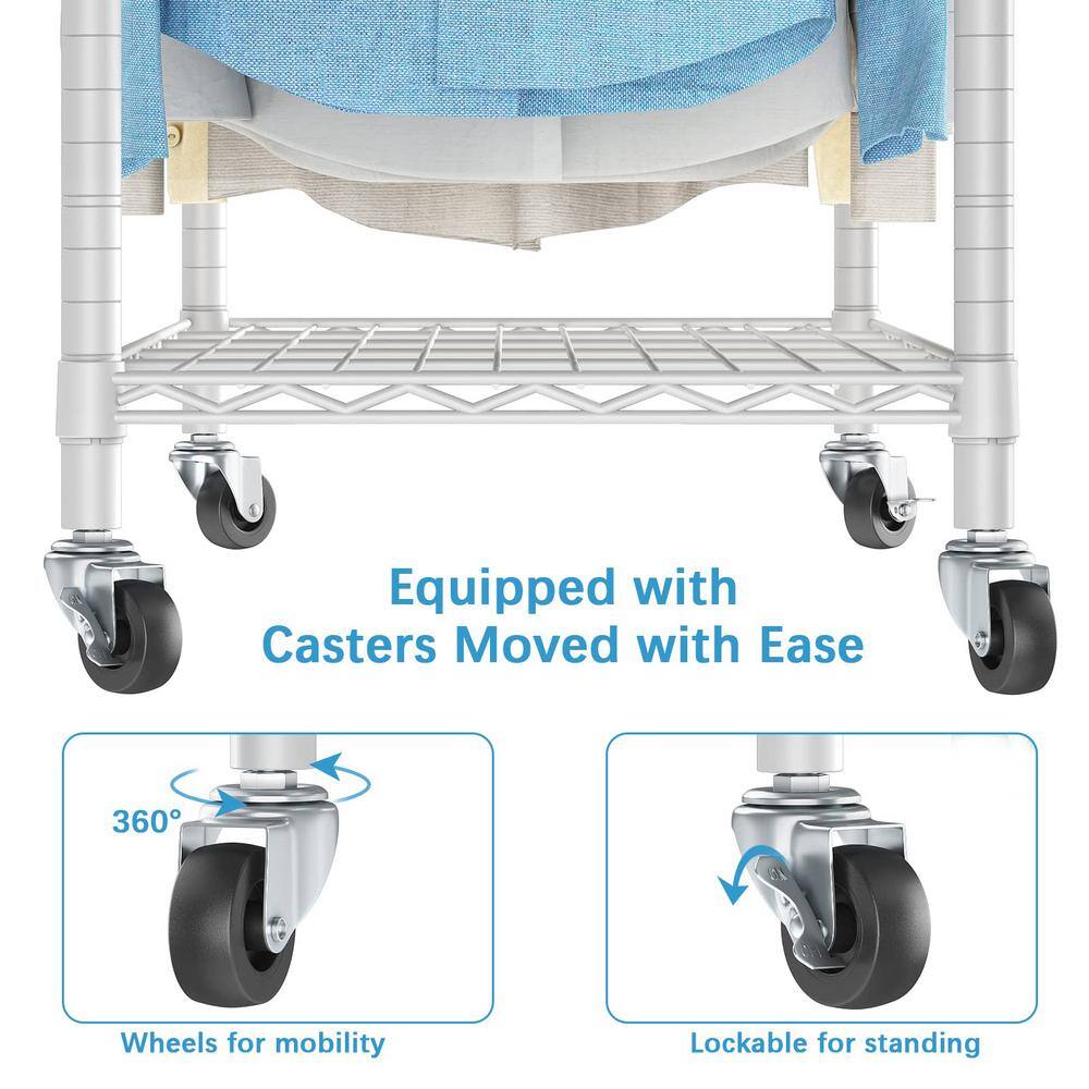 None White Metal Garment Clothes Rack with Wheels 29.5 in. W x 76.8 in. H