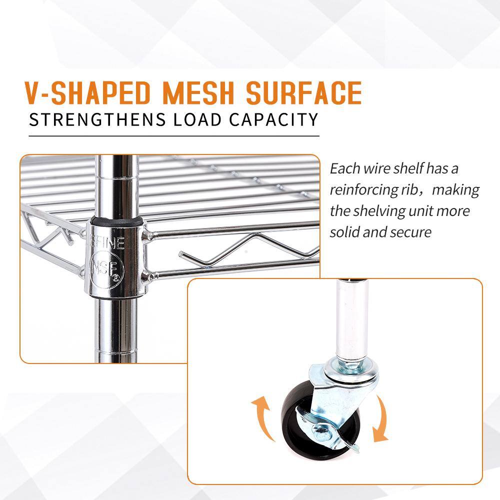 EFINE Chrome 4-Tier Rolling Carbon Steel Wire Garage Storage Shelving Unit with Casters (30 in. W x 50 in. H x 14 in. D)