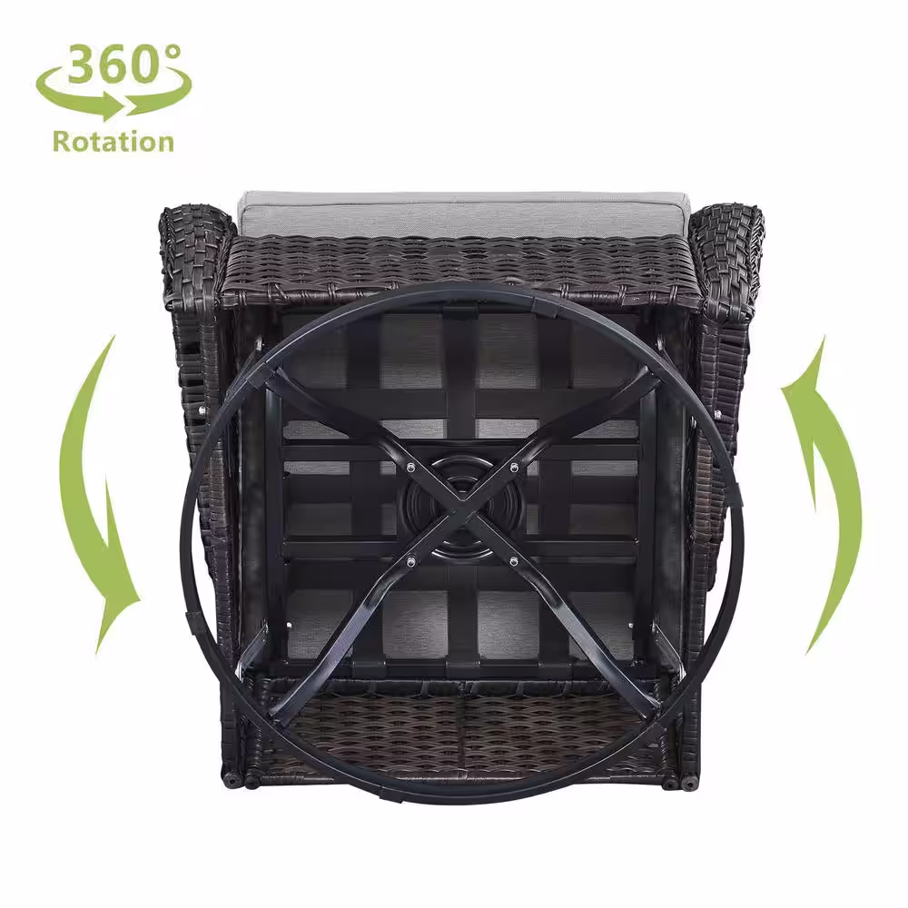 Gymojoy Carolina Gray 3 Pieces Wicker Patio Conversation Deep Seating Set with CushionGuard Blue Cushions