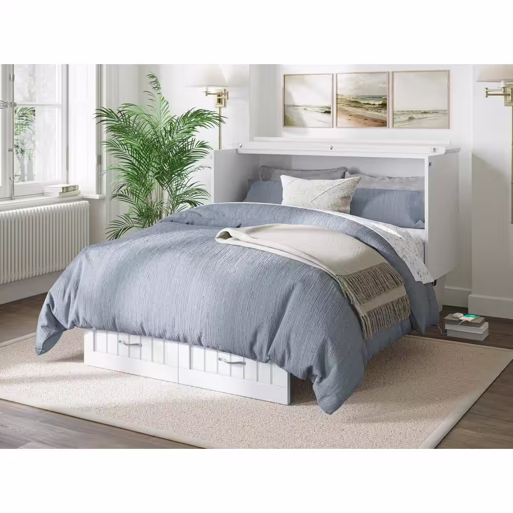 None Nantucket White Murphy Bed Chest with Full Mattress