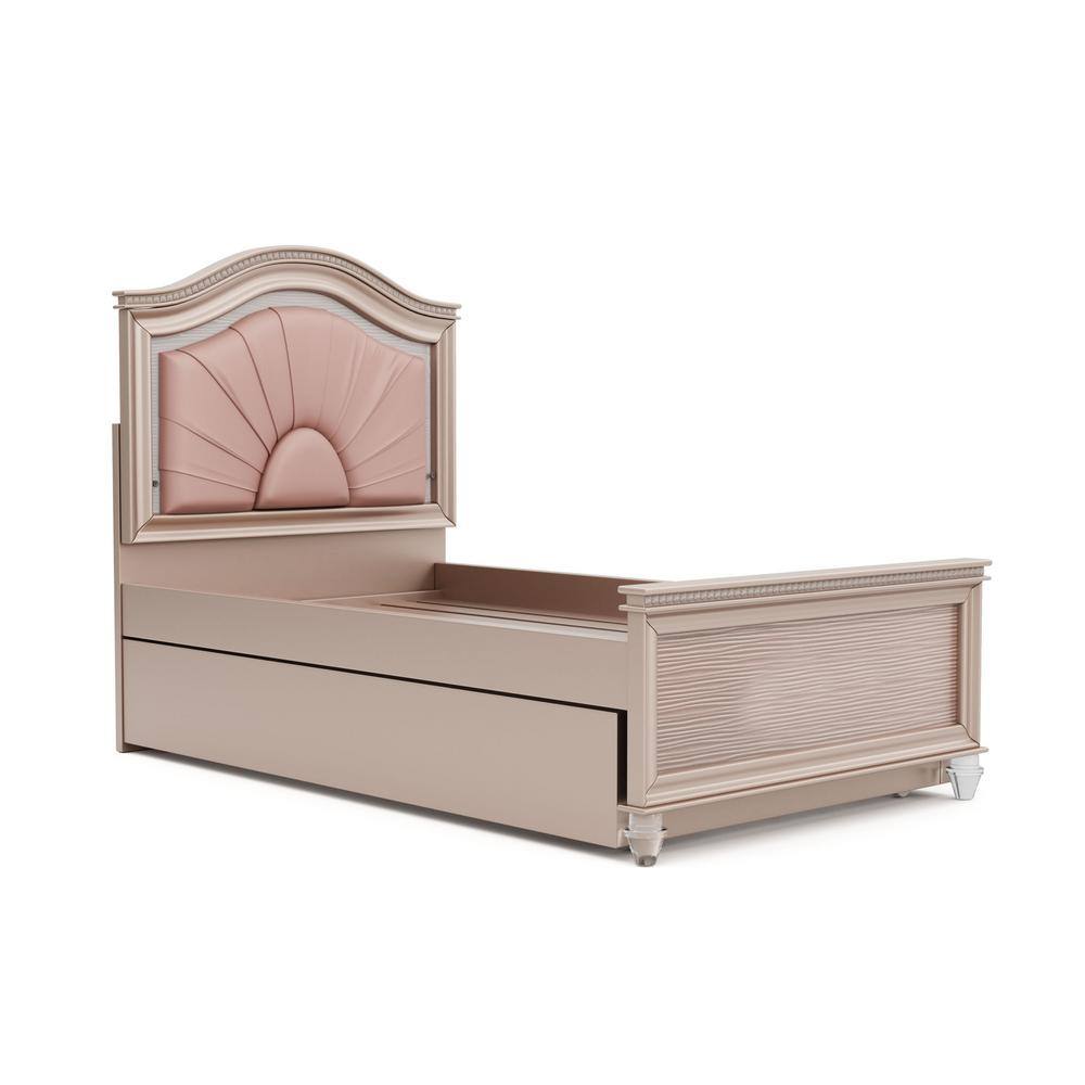 Furniture of America Panella Glam 2-Piece Rose Gold Full Wood Kids Bedroom Set with Trundle