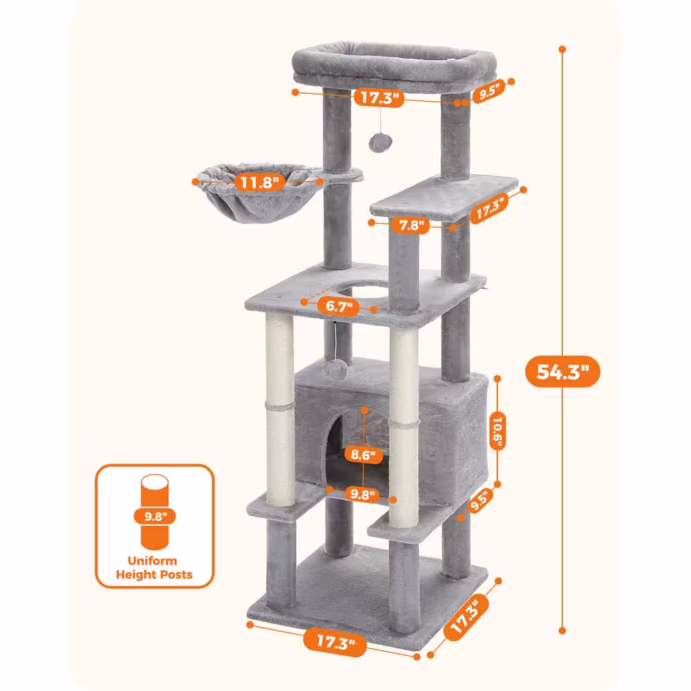 None Modern Cat Tree, Cat House, Cat Bed, Scratching Posts and Trees in Grey