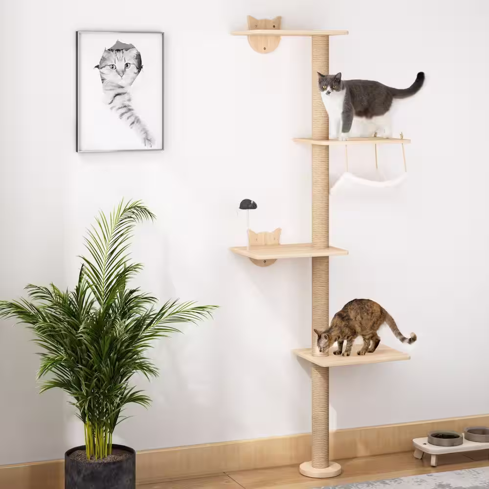 COZIWOW 4-Tier Cat Tree Shelf Wall Mounted Scratching Post with Hammock