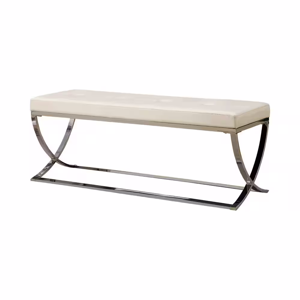 Coaster Home Furnishings Man-Made Leather Bench with Metal Base White and Chrome