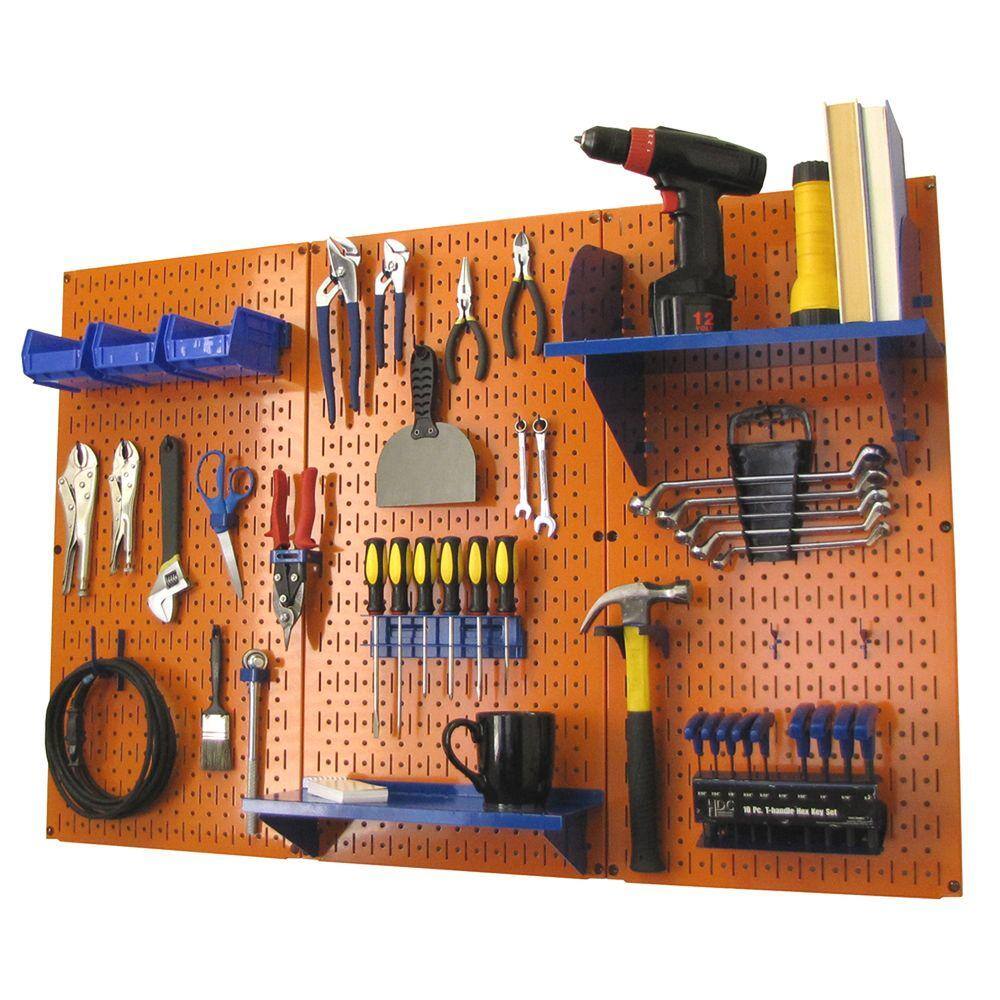 Wall Control 32 in. x 48 in. Metal Pegboard Standard Tool Storage Kit with Orange Pegboard and Blue Peg Accessories