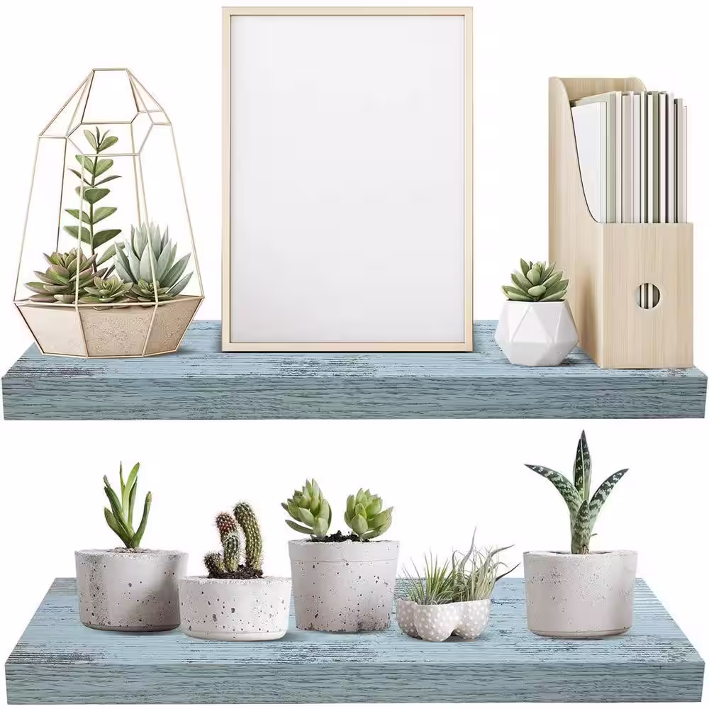 None 9.25 in. x 23.75 in. x 1.5 in. Blue Wood Decorative Wall Shelves Floating Shelves