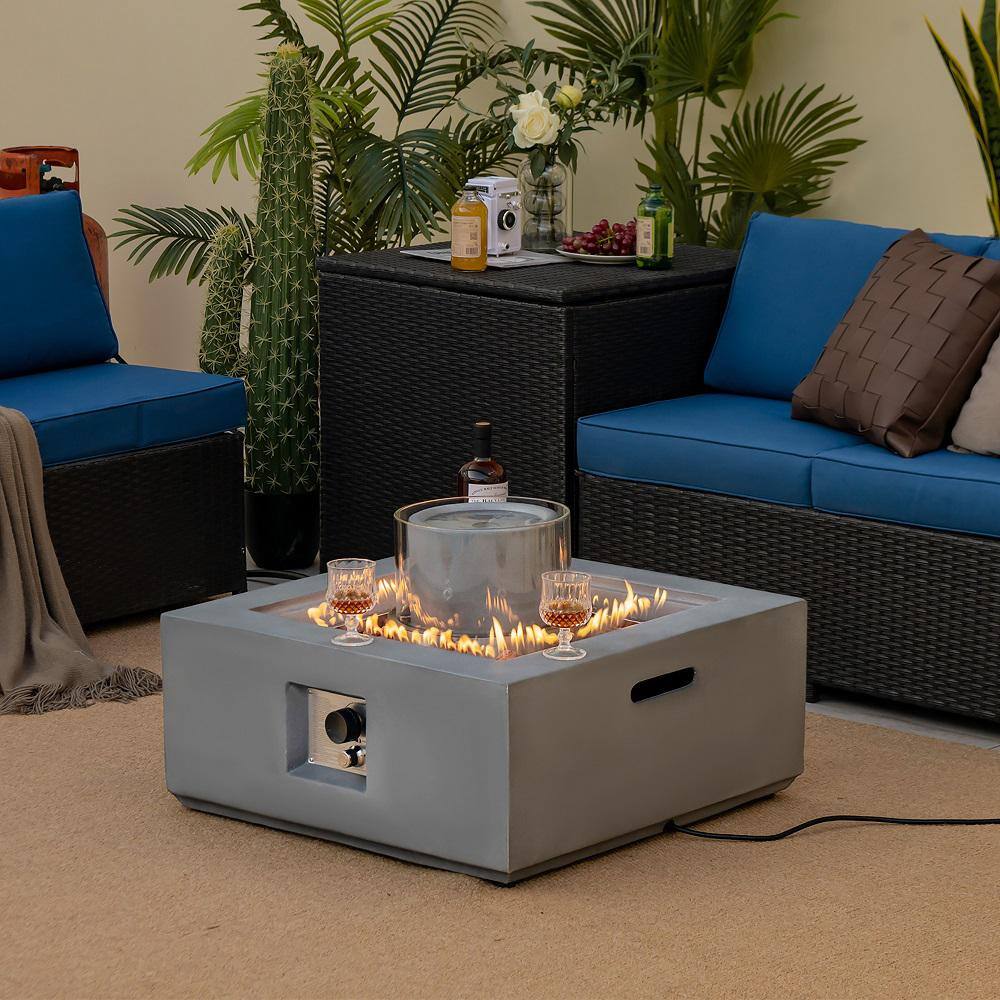 Costway 28 in. Square Metal Outdoor Fountain Fire Pit Table 50,000 BTU Propane Fire Pit with PVC Cover