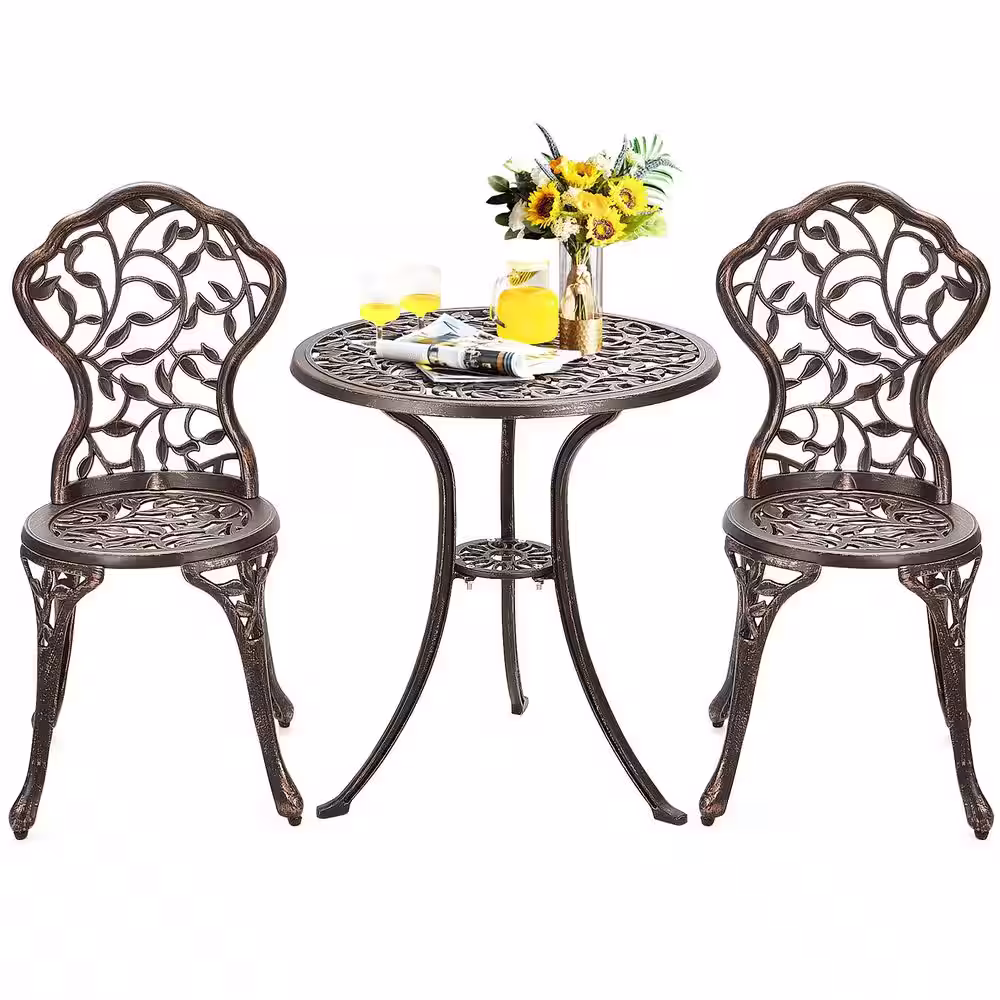 SUNRINX 3-Piece Cast Aluminum Bistro Set Patio Conversation Set